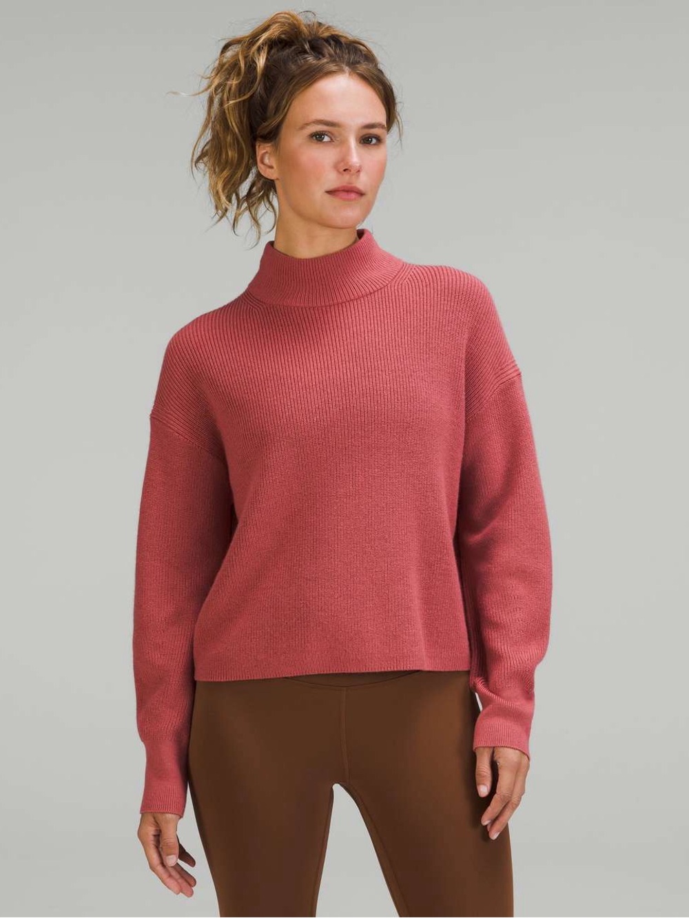 Lululemon Merino Wool-Blend Ribbed Turtleneck Sweater Brier Rose